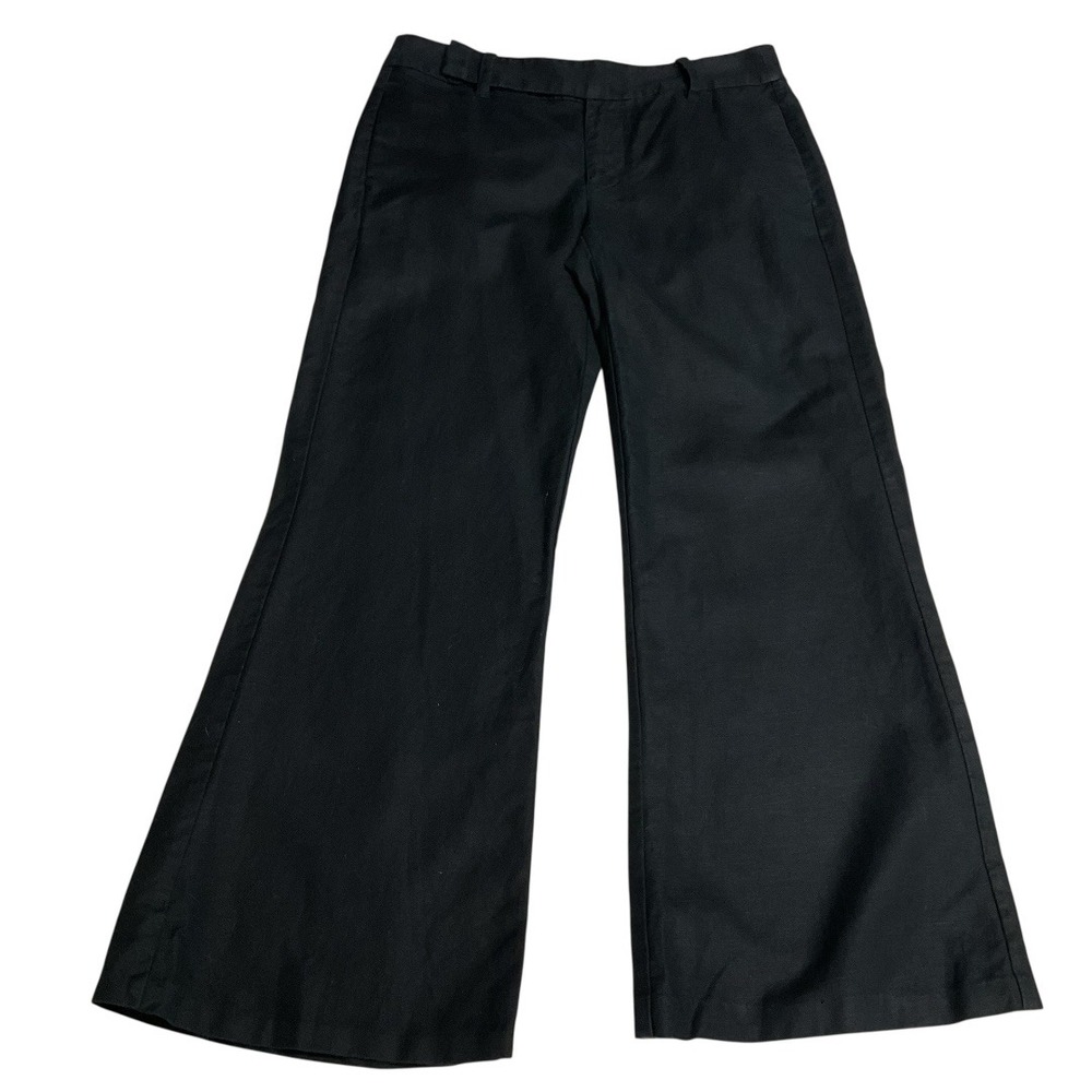 Banana Republic‎ Linen Blend Flared Solid Casual Trendy Trouser Pants Black Sz 6